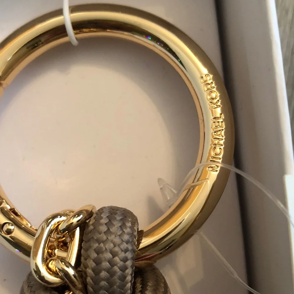 Michael Kors Gold Tone & Birch Cord Bag Charm MK Cubes NWT & Box - Picture 8 of 14